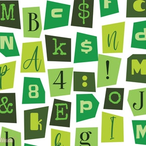 Digital Magazine Letters  - PNG transparent, alphabet symbols clip art- Green Sublimation PNG Anonymous letters, Ransom Note ABC Number