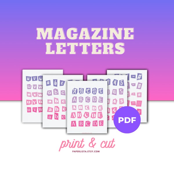 Printable Download PDF Magazine Letters  - Alphabet numbers, Ransom Note ABC, junk journal, teacher material, print craft, diy, scrapbooking