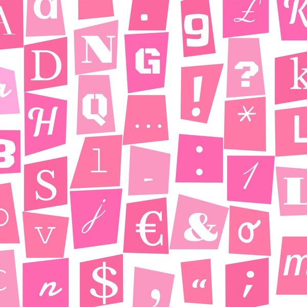Digital Magazine Letters  - PNG transparent, alphabet symbols clip art- Pink Sublimation PNG Anonymous letters, Ransom Note ABC Number