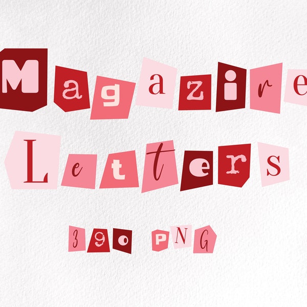Digital Magazine Letters  - PNG transparent, alphabet symbols clip art- Pink red sublimation PNG Anonymous letters, Ransom Note ABC Number