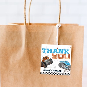 Monster Truck Geburtstagsparty Danke Tags Canva Bearbeitbare Digital Boy Birthday Party Dekorationen Schilder Monster Truck Party Decor