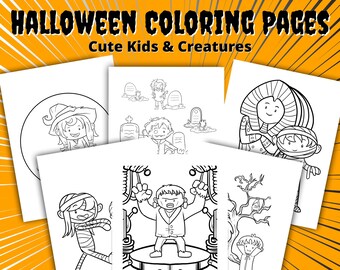 Halloween Coloring Pages, Coloring Pages for Kids, Printable Coloring Pages, Cute Kids, Spooky Monsters, print at home, instant download
