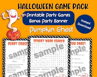 Pumpkin Ghost Printable Halloween Games, Printable Party Banner, Activities for Kids, printable party games, print at home, instant download