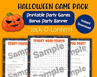 JackOLantern Printable, Halloween Games, Printable Party Banner, Activities for Kids, printable party games, print at home, instant download