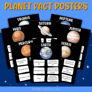 Planet Posters, Classroom Decor, Planet Facts, Solar System Wall Art, printable, print at home, instant download, Homeschool