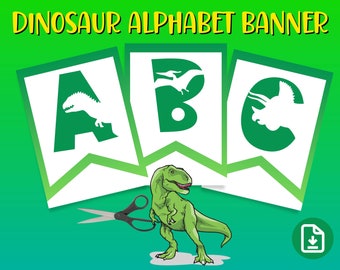 Printable Alphabet Banner Letters and Numbers, Dinosaur Banner, Dinosaur Classroom Decor Printable,  Dinosaur Party Signs,Classroom Wall Art