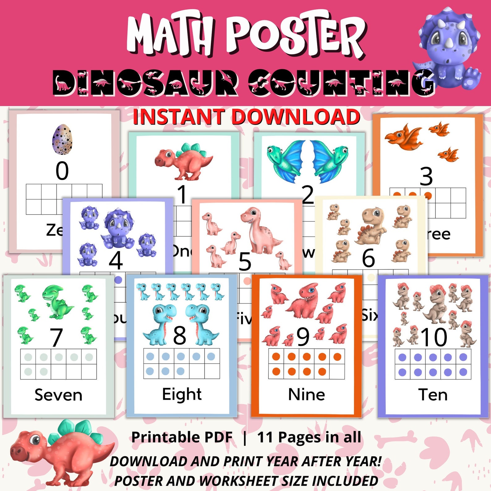 Math Poster, Classroom Decor, Counting Numbers, 0-10 Maths Worksheet ...