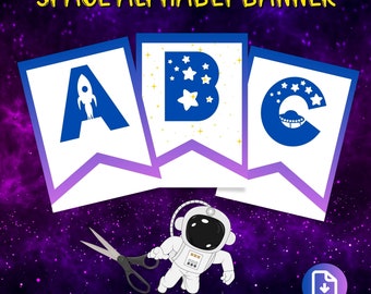 Space Alphabet Printable Wall Art, Printable Alphabet Banner Letters and Numbers, Space Banner, Classroom Decor Printable, Astronaut Party