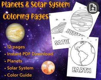 Planet Coloring Pages, Solar System Printable, Science Printables, Educational Coloring, Coloring Sheets for Kids, print at home, pdf print