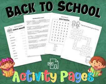 Back to School Activities, Printable Games, Back to School Printable Puzzles for Kids, Classroom Gift, Print at Home, digital download