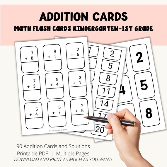 Addition Flashcards Printable Math Flashcards and Worksheets Etsy