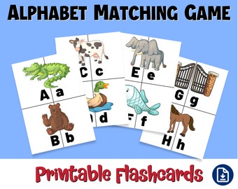 Alphabet Matching Game, Printable Alphabet Flashcard, Letter Game, Scissor Skills, Homeschool Activities, print at home,