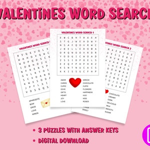 Valentine Word Search Printable, Word Search for Kids, Valentine ...