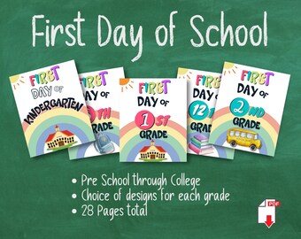 First Day of School Printable Sign, Back to School Printable, First Day Signs Printable, pdf download, print at home back to school signs