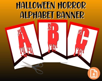 Halloween Party Sign, Horror Alphabet Letters, Printable Alphabet Banner Letters and Numbers, Halloween Party Banner, Horror Wall Art,