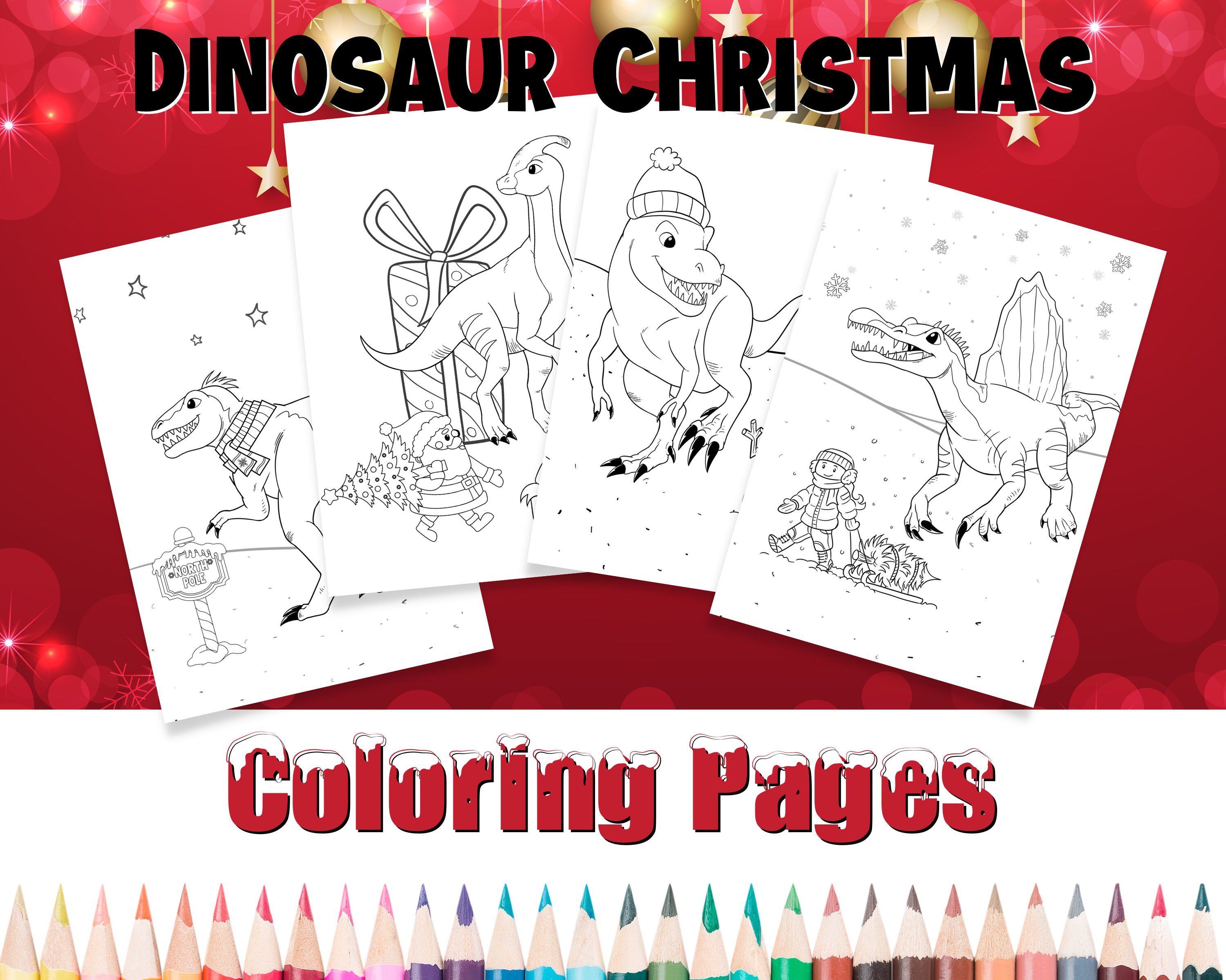 Christmas Dinosaur Coloring Pages, Printable Christmas Coloring Pages, Holiday Coloring Sheets ...