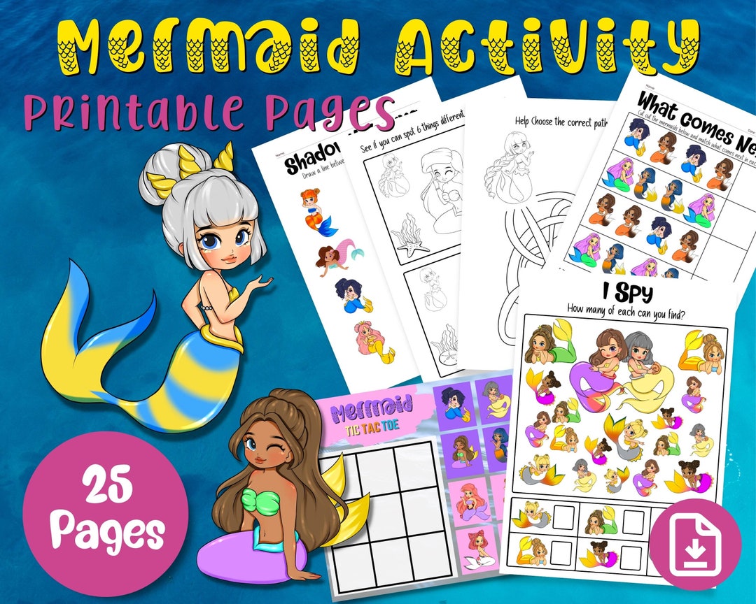 Mermaid Printable Activities for Kids, Mermaid Activity Sheet, Mermaid