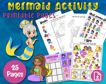 Mermaid Printable Activities for Kids, Mermaid Activity Sheet, Mermaid coloring pages, Mermaid puzzle, Mermaid Activities, pdf download