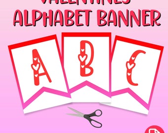 Hearts Alphabet Letters Printable, Printable Alphabet Banner Letters and Numbers, Anniversary Banner, Valentines Party Decor, Heart Wall Art