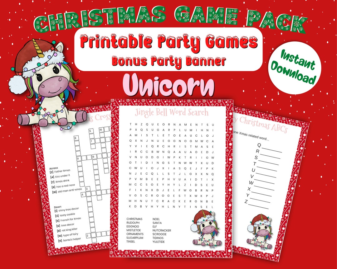 Christmas Unicorn Printable Games, Christmas Activities for Kids, Party ...