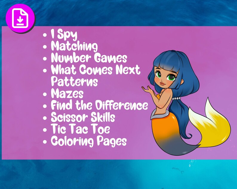 Mermaid Printable Activities for Kids, Mermaid Activity Sheet, Mermaid