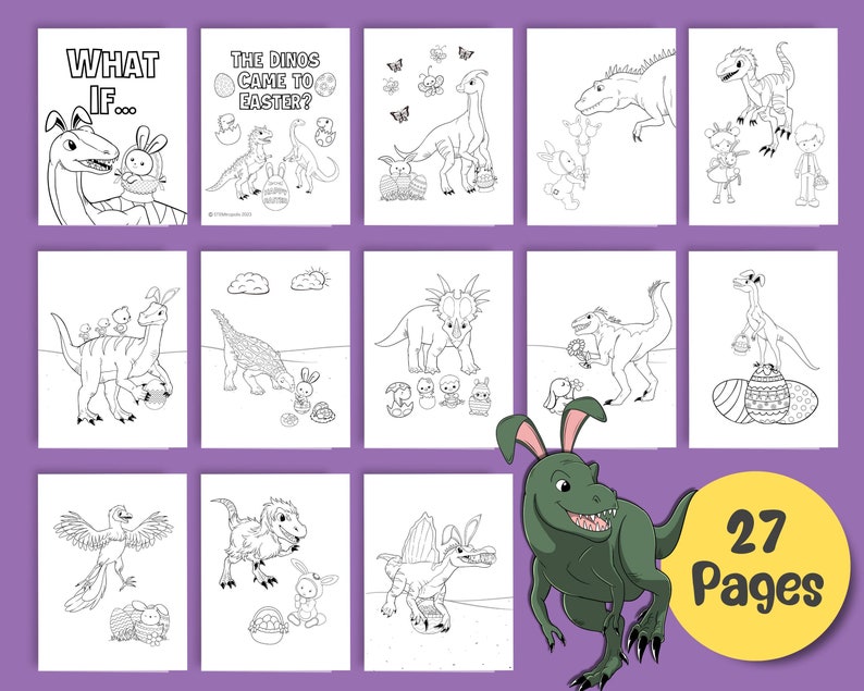 Dinosaur Easter Coloring Pages, Dinosaur Easter Basket Stuffer, Easter ...