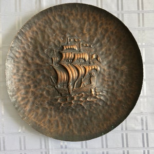 Polish Heritage Antique plaque, Vintage Home Decor, Hand wrought Copper Art