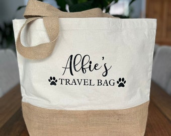 Large Personalised Dog bag - Large Dog Jute Bag - Personalised Puppy gift - Dipped Jute Bag - Shopper Bag - Travel Bag - Dog Stuff