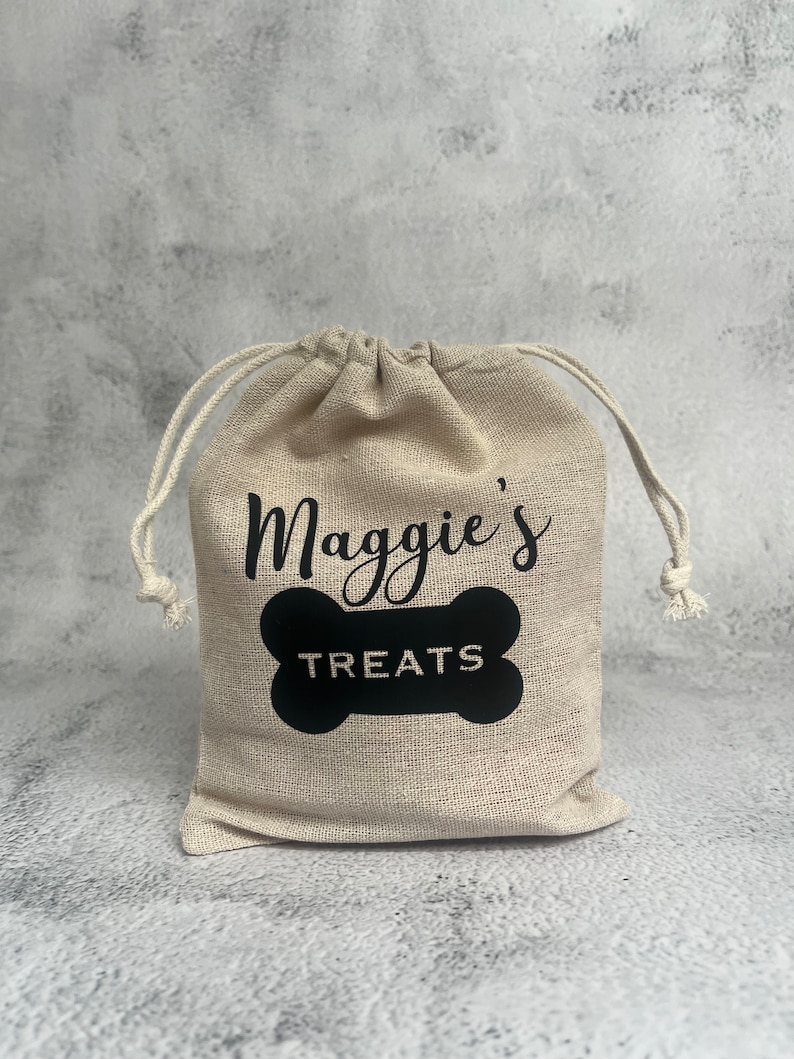 Personalised Dog treat bag Dog Jute treat Bag Personalised Puppy gift image 1