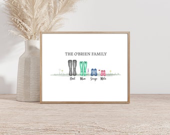 Personalised family Wellie print, Wall print, Family print