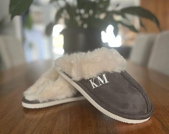 Personalised Thick Faux Fur Mule Non Slip Thick Sole Slippers with Fleece Lining ~ Gift for Her ~  Gift for Ladies ~ Girl Gift