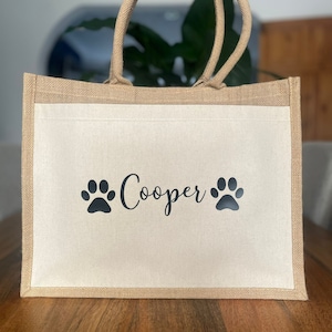 Large Personalised Dog bag - Large Dog Jute Bag - Personalised Puppy gift