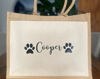 Large Personalised Dog bag - Large Dog Jute Bag - Personalised Puppy gift