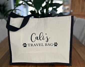 Large Personalised Dog bag - Large Dog Jute Bag - Personalised Puppy gift - Shopper Bag - Travel Bag - Dog Stuff