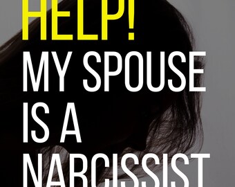 May include: A book cover with a silhouette of a person with long hair, with the text "HELP! MY SPOUSE IS A NARCISSIST" in white and "WARNETTE LEWIS" in yellow.