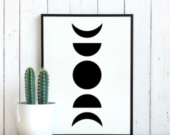 Alle zwarte maanfase print - 8x10,5 inch print op wit karton