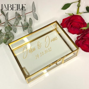 Personalised Gold Glass 4 x 6 Photo Box Memory Photography Box Luxury Wedding Gift Vintage Bride Engagement Jewellery Box Custom