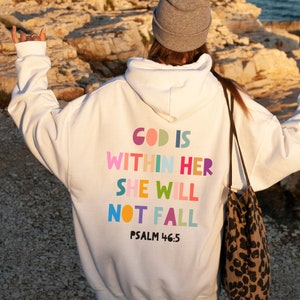 Christian Womens Sweatshirt, God Is Within Her She Will Not Fall Faith Pullover, Psalm 46:5 Bible Verse Hoodie Scripture Hoodie Gift For Her