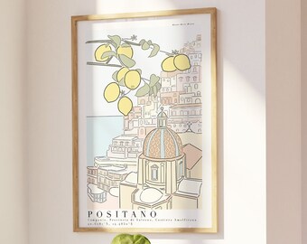 Positano Italia Impresión de arte / Arte de pared imprimible / Wanderlust Home Decor / Impresión de arte de viaje / Impresión de limones de la costa de Amalfi / Decoración inspirada en viajes