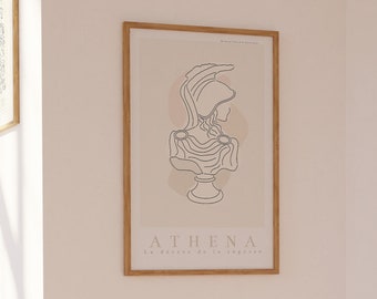 Diosa Atenea / Arte de pared imprimible / Impresión de mitología griega / Arte estético de la academia ligera / Decoración del hogar neutral / Arte inspirado en la antigua Grecia