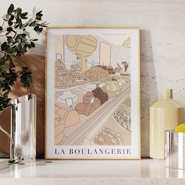 Impression d'art de boulangerie française | Art mural imprimable | Téléchargement numérique | Décoration murale de cuisine | Oeuvre d'art de café | Affiche alimentaire | Décoration de cuisine neutre