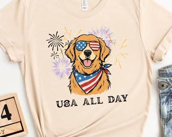 USA T-Shirt, Independence Day Fourth of July, 4th of July t, Patriot Dog Shirt, 4th t, Holiday Specialty Top, Patriotic Golden Retriever