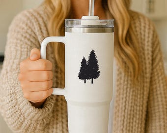 Tree travel cup, Iced coffee mug, Ice carafe, Espresso frozen latte holder, Pine forest recepticle, Insulated stroller fits cup holder, Car
