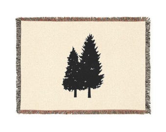 Pine Tree Blanket, Knit Forest Throw, Camping Family Blankets, Tree Throw, Tree Blanket, House Warming, Anniversary Gift, Pine Tree Wedding