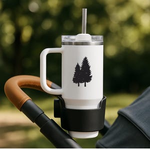 Tree travel cup, Iced coffee mug, Ice carafe, Espresso frozen latte holder, Pine forest recepticle, Insulated stroller fits cup holder, Car image 2