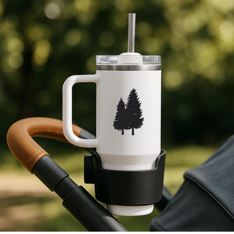Tree travel cup, Iced coffee mug, Ice carafe, Espresso frozen latte holder, Pine forest recepticle, Insulated stroller fits cup holder, Car image 2