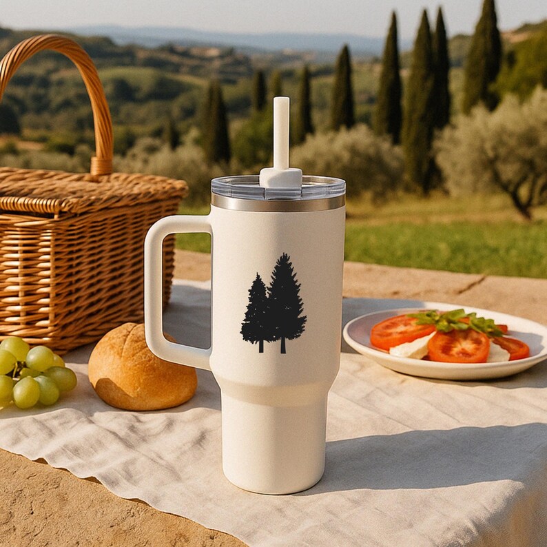 Tree travel cup, Iced coffee mug, Ice carafe, Espresso frozen latte holder, Pine forest recepticle, Insulated stroller fits cup holder, Car image 3