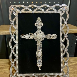 5”x7” Framed Handmade Vintage Jewelry Art Cross
