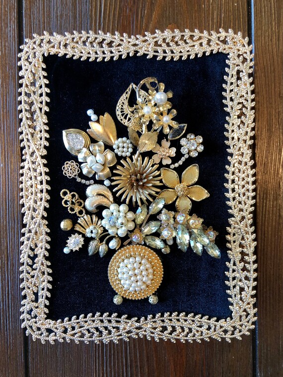 5x7 Framed Handmade Vintage Jewelry Art Flower Bouquet | Etsy