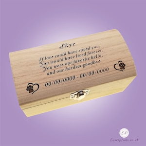 Wooden Pet Memory Box for Dog Cat Bereavement Ashes Urn Memorial Keepsake Gift